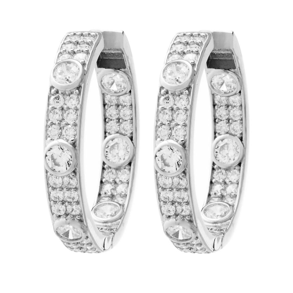 Brilliante 2.28 DEW Simulated Diamond Station & Pave Set Hoop Earrings