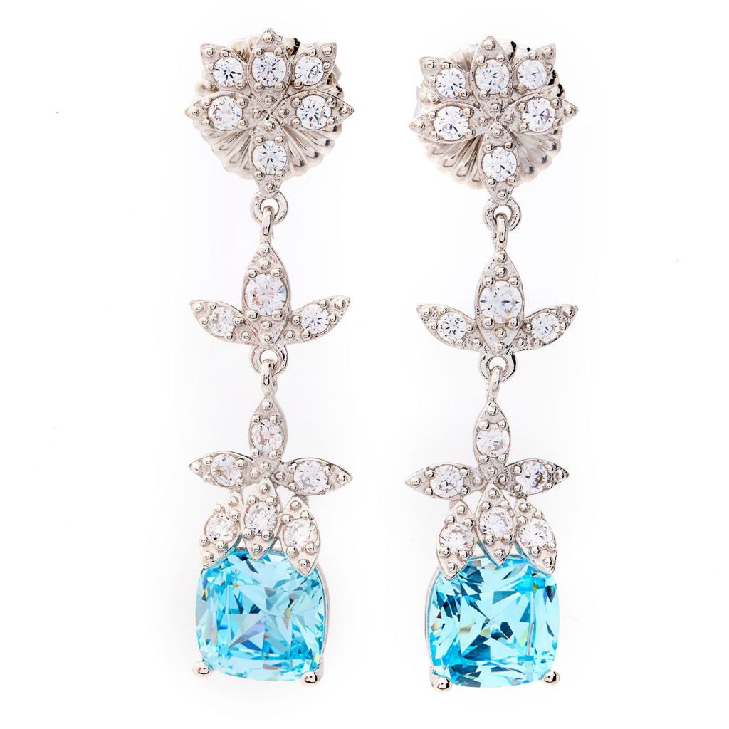 Brilliante Platinum Plated 4.88 DEW Simulated Aquamarine & Diamond Earrings