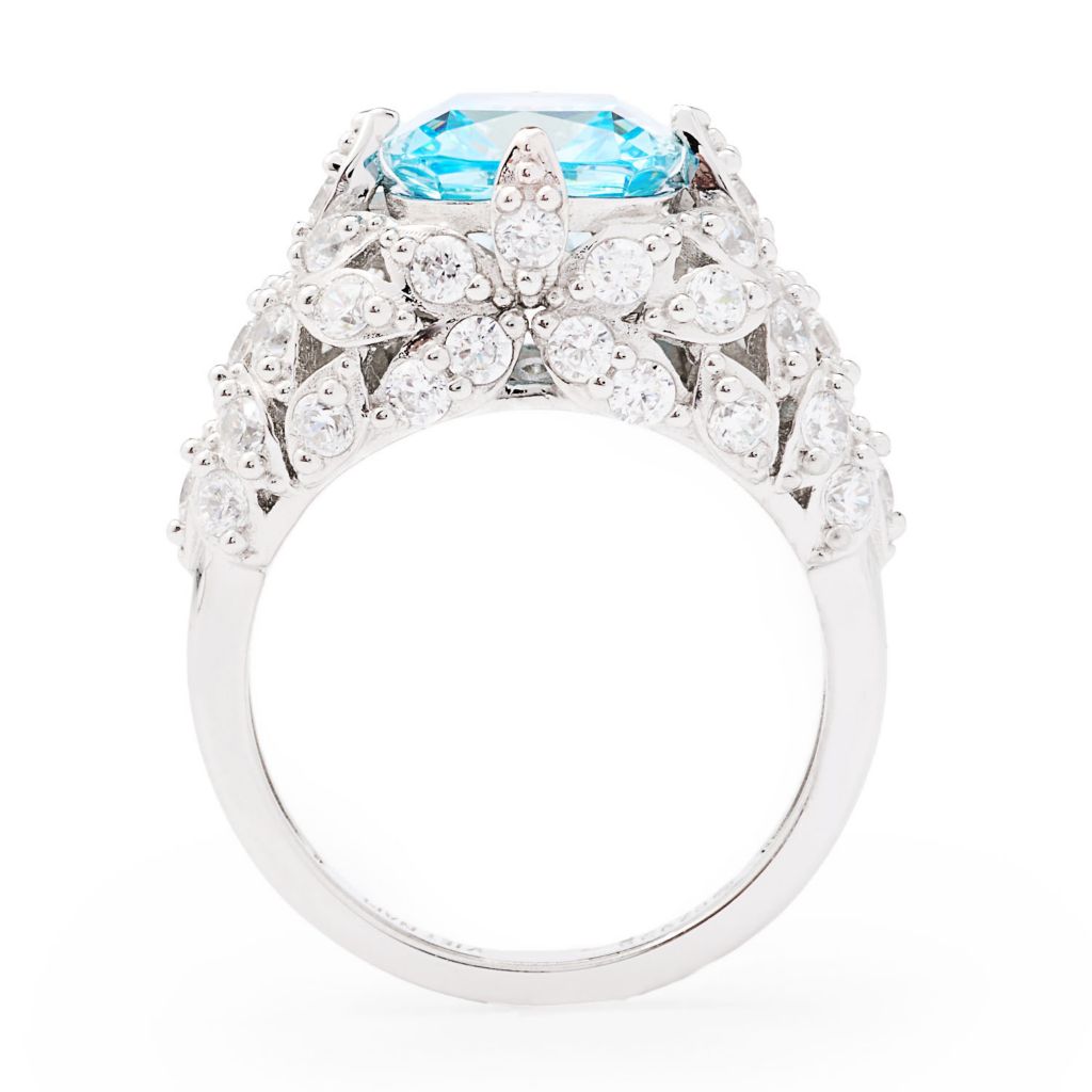Brilliante Platinum Plated 4.32 DEW Simulated Aquamarine & Diamond Ring