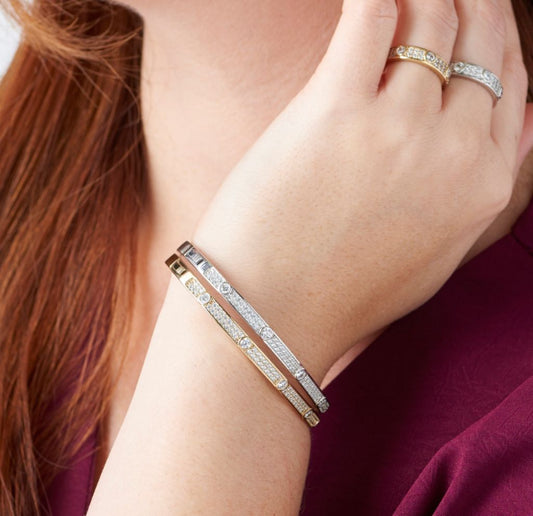 Brilliante Choice of Plating Simulated Diamond Station Bangle Bracelet