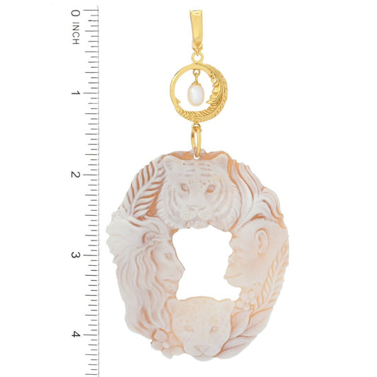 Cameo Italiano "Elysee" Jungle Animals Openwork Shell Cameo Enhancer Pendant