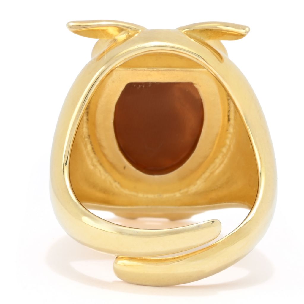 Cameo Italiano 18K Gold Plated "Musical" Owl Simulated Diamond Shell Cameo Ring