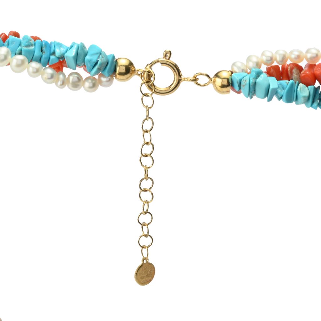 Cameo Italiano "Elements" Coral, Cultured Pearl & Turquoise Torsade 22"+2" Necklace