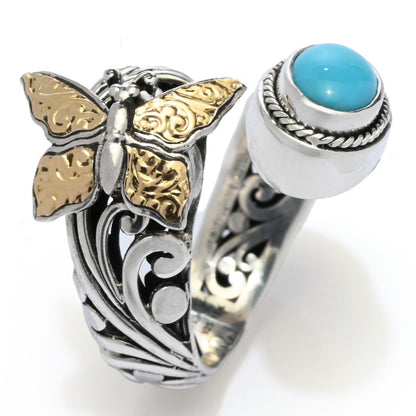 Artisan Silver by Samuel B. 8x6mm Sleeping Beauty Turquoise Butterfly Ring