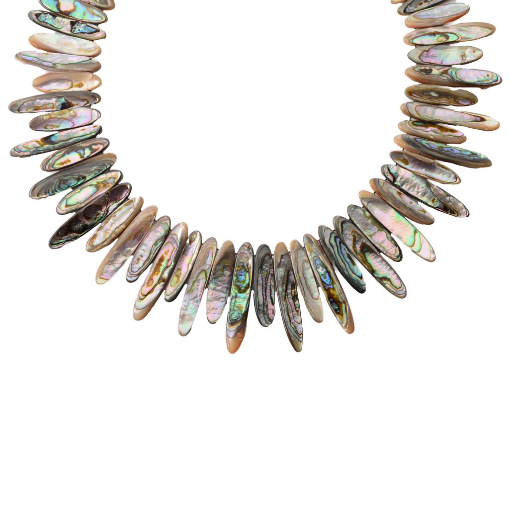 Far East Jewelry Hand Strung Graduated Abalone Strip Toggle Clasp Necklace