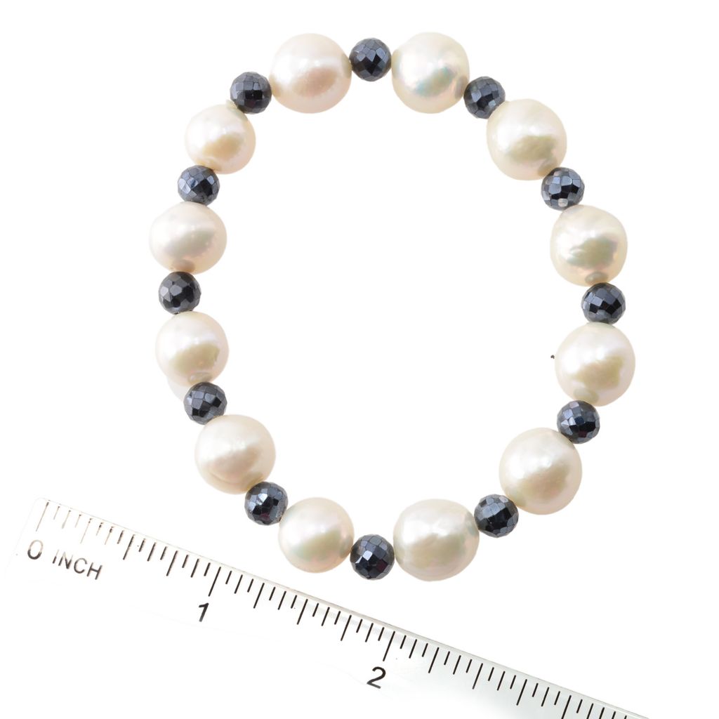 Far East Jewelry Baroque Freshwater Cultured Pearl & Black Spinel Stretch Bracelet