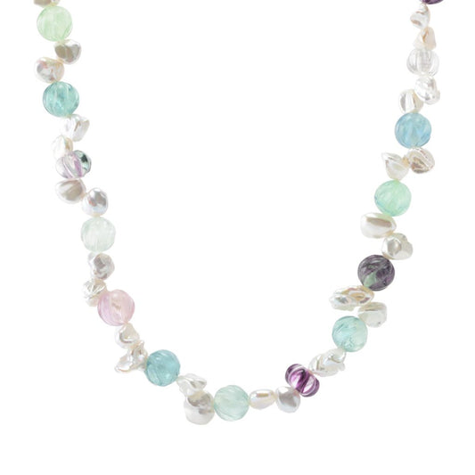 Far East Jewelry Keshi Freshwater Cultured Pearl & Fluorite Bead Necklace