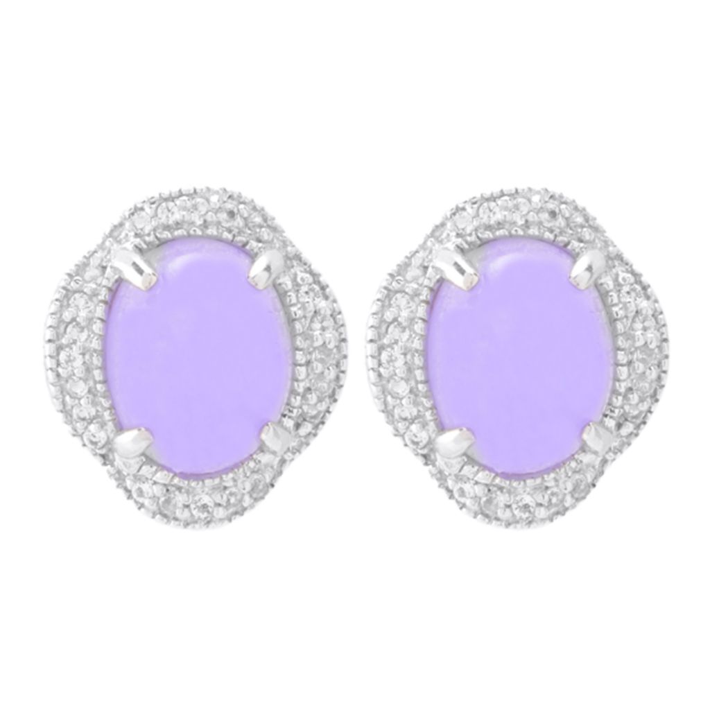 Far East Jewelry Lavender Jade & White Topaz Halo Stud Earrings
