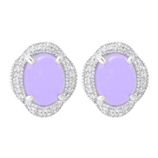 Far East Jewelry Lavender Jade & White Topaz Halo Stud Earrings