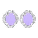 Far East Jewelry Lavender Jade & White Topaz Halo Stud Earrings