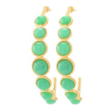 Far East Jewelry 18K Gold Plated Graduated Bezel Set Jade J-Hoop Earrings