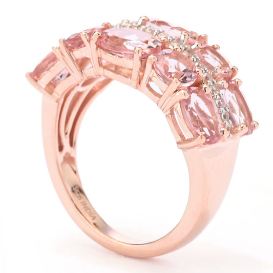 Gem Treasures 4.88ctw Pink Morganite & Zircon Double Row Ring