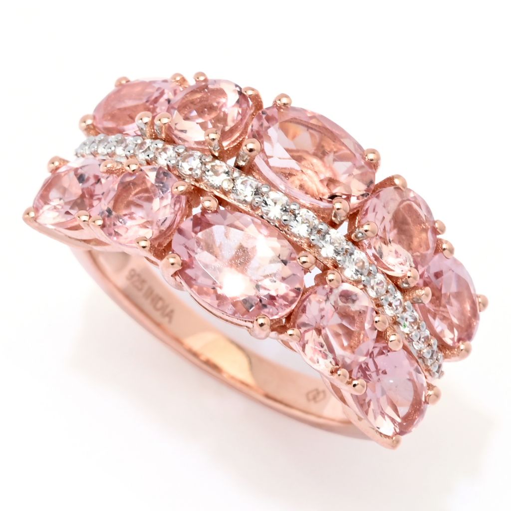 Gem Treasures 4.88ctw Pink Morganite & Zircon Double Row Ring