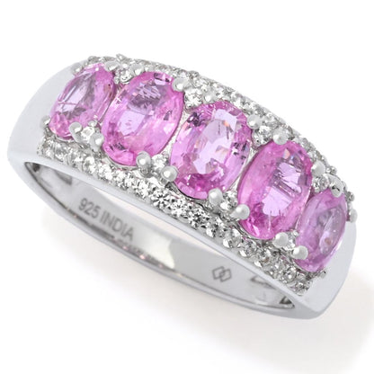Gem Treasures 2.26ctw Pink Sapphire & White Zircon Graduated Band Ring