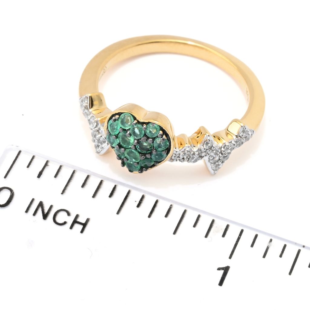 Gem Treasures Emerald & White Zircon Heartbeat Ring