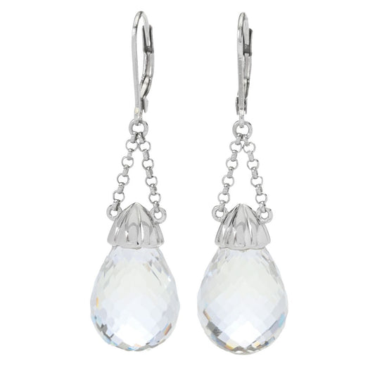 18x13mm Faceted Briolette White Quartz Chain Drop Earrings