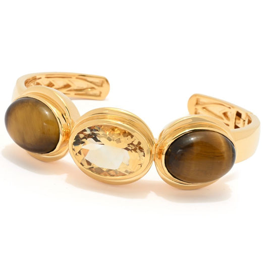 18K Gold Plated Choice of 18x13mm Faceted & Opaque Gemstone Bracelet