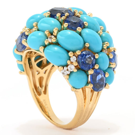 18K Vermeil Sleeping Beauty Turquoise, Kyanite & Zircon Dome Ring