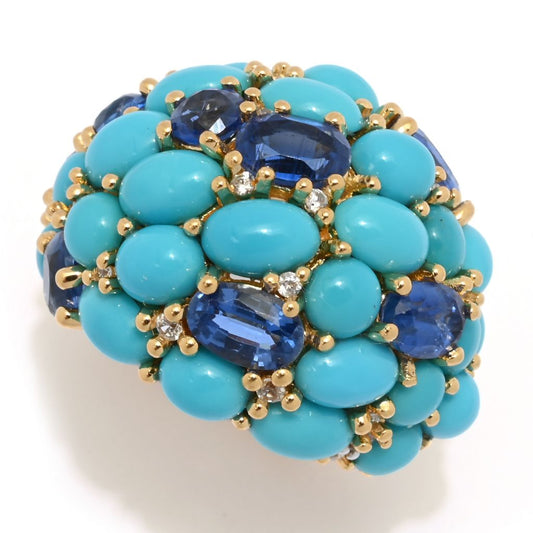 18K Vermeil Sleeping Beauty Turquoise, Kyanite & Zircon Dome Ring
