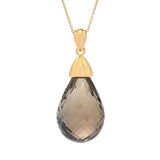30x20mm Faceted Briolette Smoky Quartz Pendant w/ 18"+2" Chain