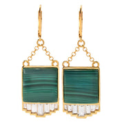 18K Gold Plated 15mm Malachite & White Topaz Drop Earrings