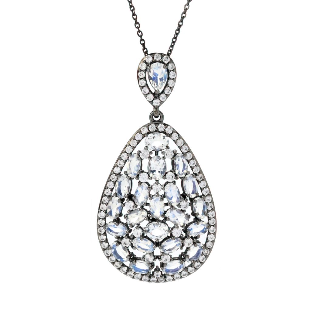 Sterling Silver 5.51ctw Rainbow Moonstone & Zircon Pendant
