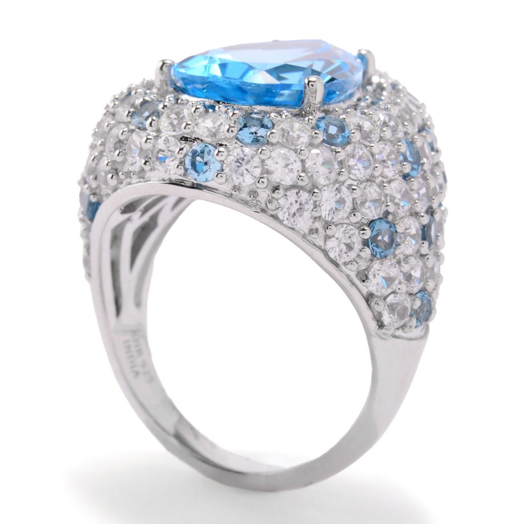Sterling Silver 8.61ctw Blue Topaz & White Zircon Pave Ring