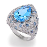 Sterling Silver 8.61ctw Blue Topaz & White Zircon Pave Ring