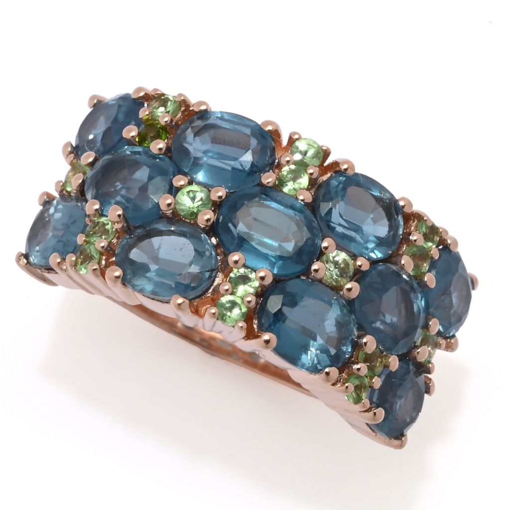 18K Rose Vermeil 0.64ctw Kyanite & Tsavorite Triple Row Ring