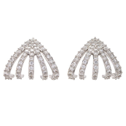 Sterling Silver 6.12ctw White Zircon Multi Row Ear Cuff Earrings