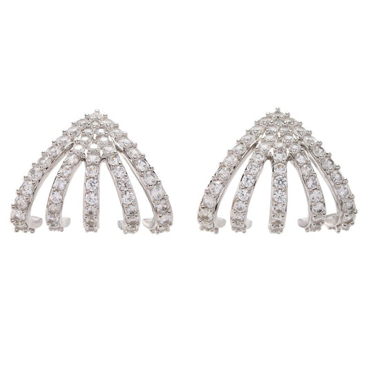 Sterling Silver 6.12ctw White Zircon Multi Row Ear Cuff Earrings