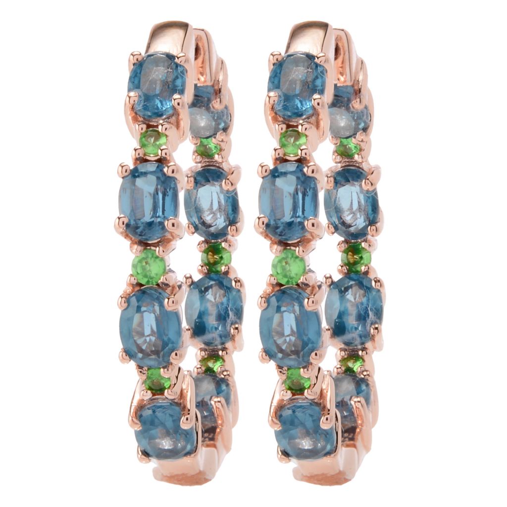 18K Rose Vermeil 4.28ctw Kyanite & Tsavorite Hoop Earrings