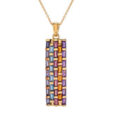 18K Gold Plated 2.77ctw Baguette Multi Gemstone Pendant w/ Chain