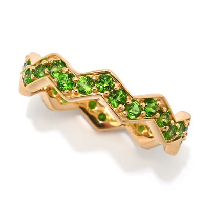 18K Gold Plated Polished Choice of Gemstone Chevron Stack Band Ring