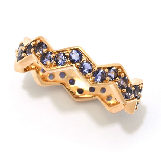 18K Gold Plated Polished Choice of Gemstone Chevron Stack Band Ring