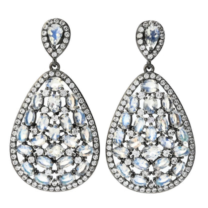 Sterling Silver 11.02ctw Rainbow Moonstone & Zircon Earrings