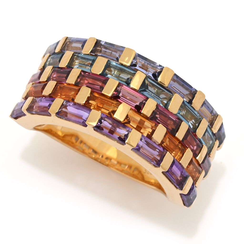 18K Gold Plated 2.77ctw Baguette Multi Gemstone 5-Row Band Ring