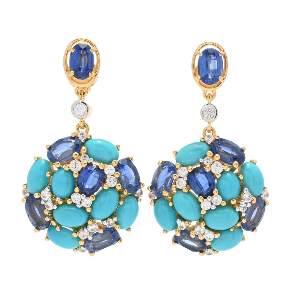18K Vermeil Sleeping Beauty Turquoise, Kyanite & Zircon Cluster Earrings