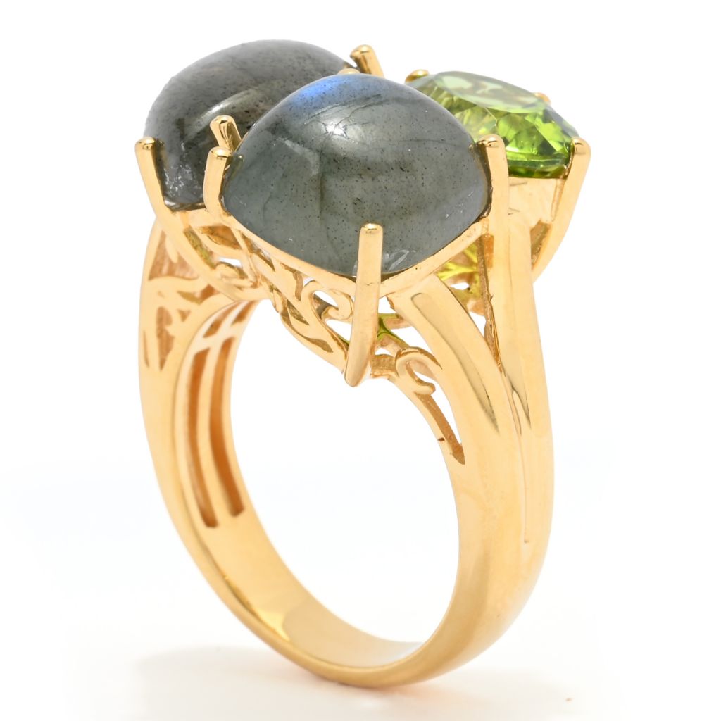 18K Vermeil Labradorite & Peridot Multi Shape 3-Stone Cluster Ring