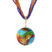 18K Gold Plated 37mm Metallic Murano Glass Pendant & Strand Necklace