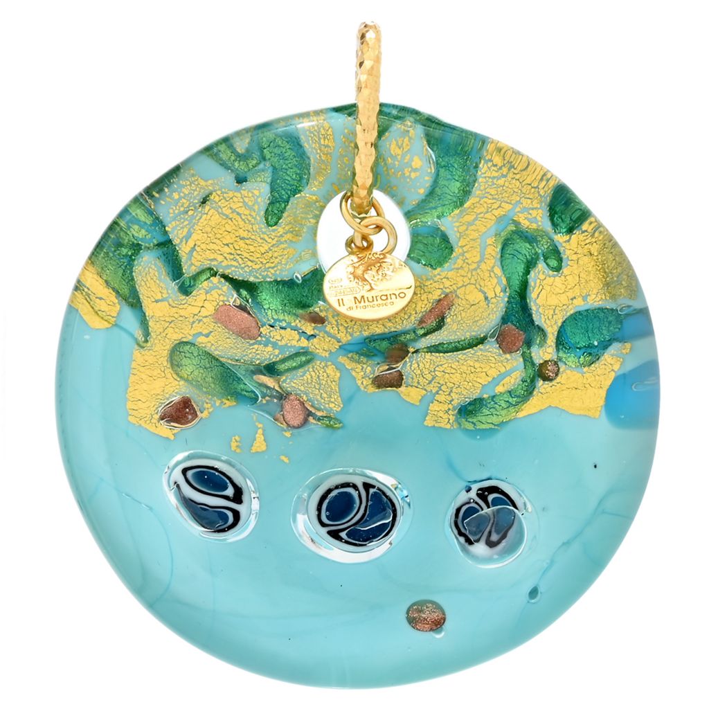 18K Gold Plated "Aquarius" 51mm Murano Glass Disc Pendant