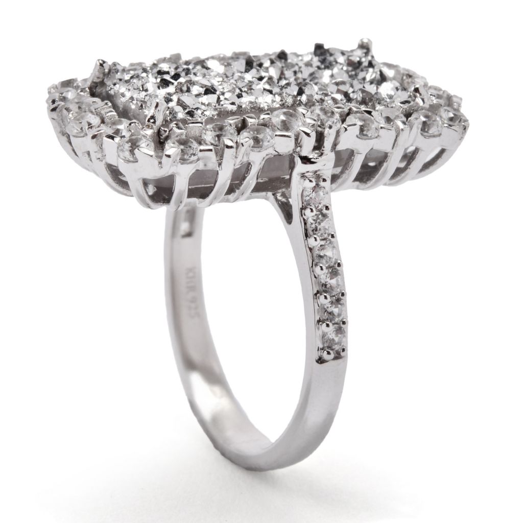 Sterling Silver 18x9mm Drusy & White Zircon Elongated Ring
