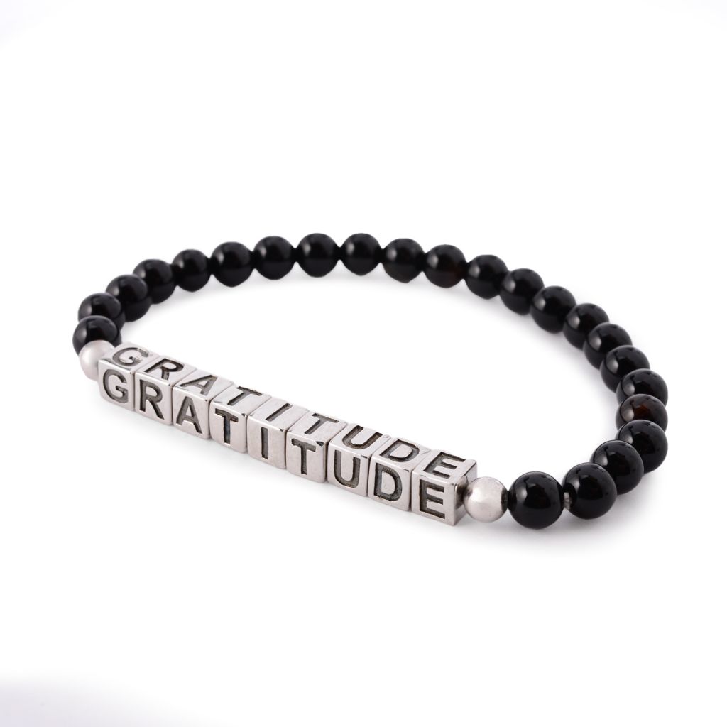 Platinum Plated Choice of Mantra Black Onyx Bead Stretch Bracelet