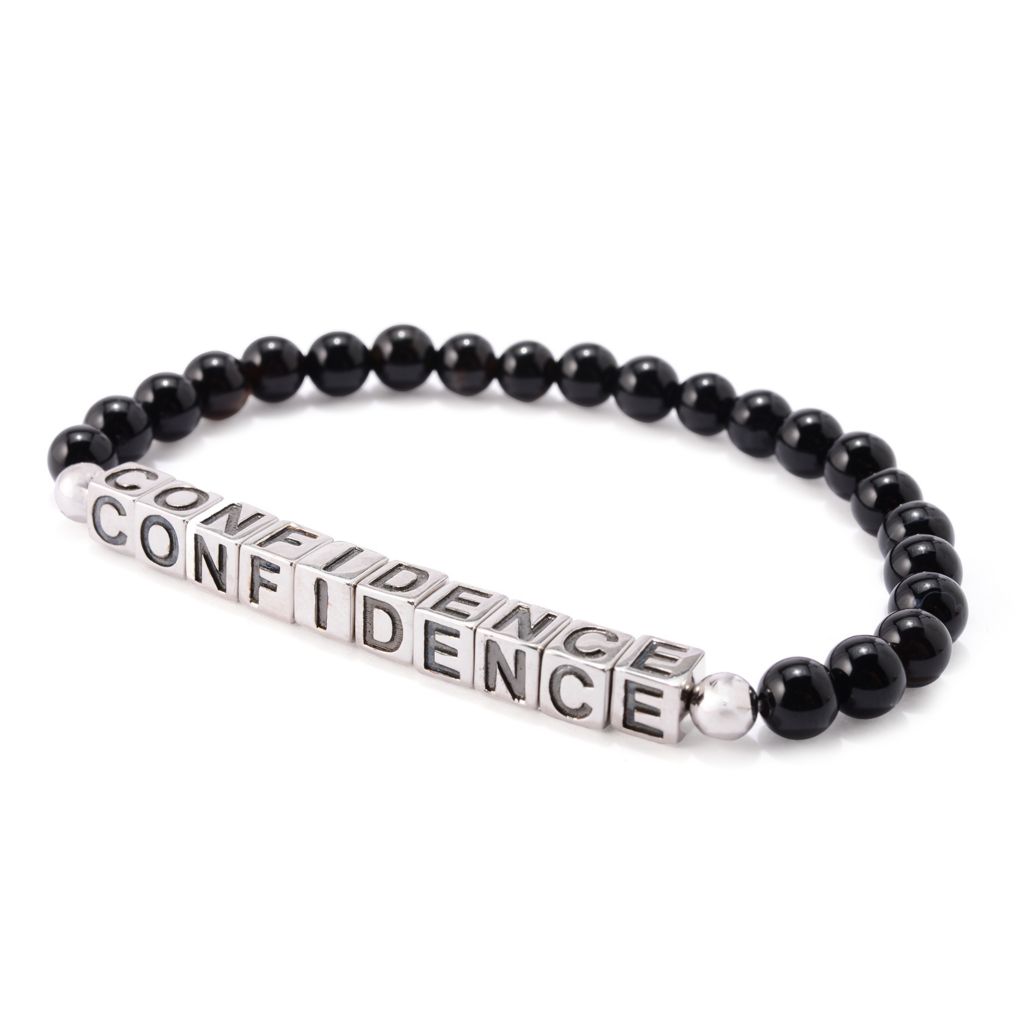 Platinum Plated Choice of Mantra Black Onyx Bead Stretch Bracelet
