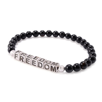 Platinum Plated Choice of Mantra Black Onyx Bead Stretch Bracelet