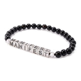 Platinum Plated "Manifest" Black Onyx Stretch Bracelet