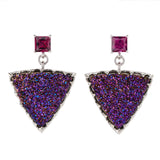 Sterling Silver 18mm Triangle Pink Drusy & Gem Stud Drop Earrings