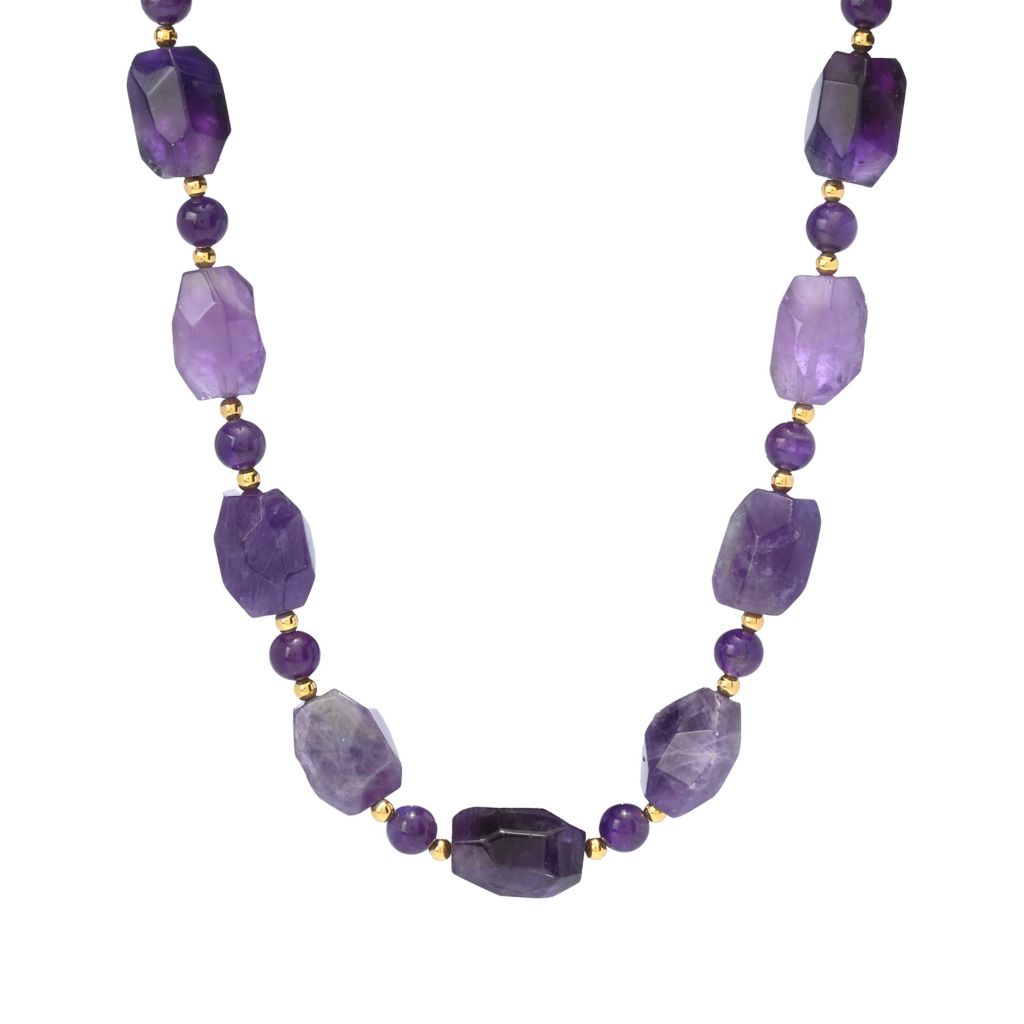 18K Gold Plated 20x15mm Amethyst Nugget & Bead 19.5"+2" Necklace