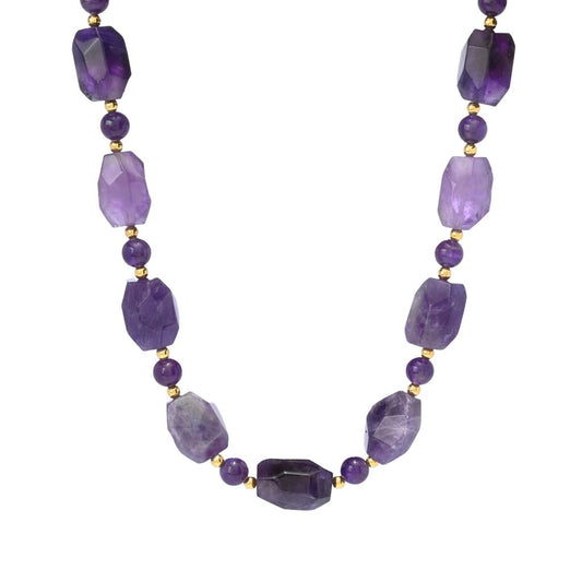 18K Gold Plated 20x15mm Amethyst Nugget & Bead 19.5"+2" Necklace