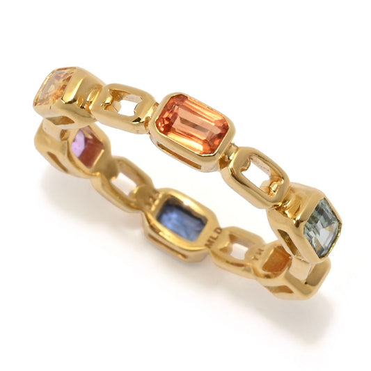 18K Gold Plated 2.37ctw Octagon Multi Sapphire Open Link Ring